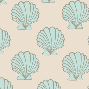 COCKLES Scallop Shells Coastal Beach Ocean Seashells in Coast Light Green Beige on Warm Sand - LARGE Scale - UnBlink Studio by Jackie Tahara