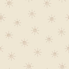 Cute hand drawn sun symbols, light beige on cream white