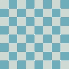 Small Checkerboard Squares with Curved Corners in turquoise blue and light grey