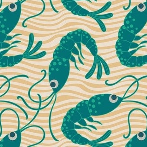 SHRIMPS Summer Coastal Ocean Beach Seafood in Coast Kelly Green Teal Yellow - SMALL Scale - UnBlink Studio by Jackie Tahara