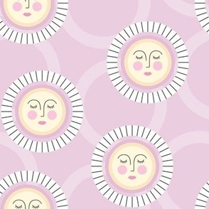 Japandi Sun with face on Dusty Pink