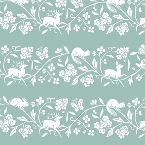 1886 Flora and Fauna Stripe in white and Sage Green