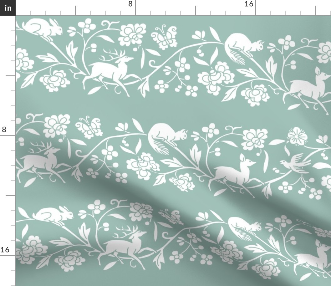 1886 Flora and Fauna Stripe in white and Sage Green