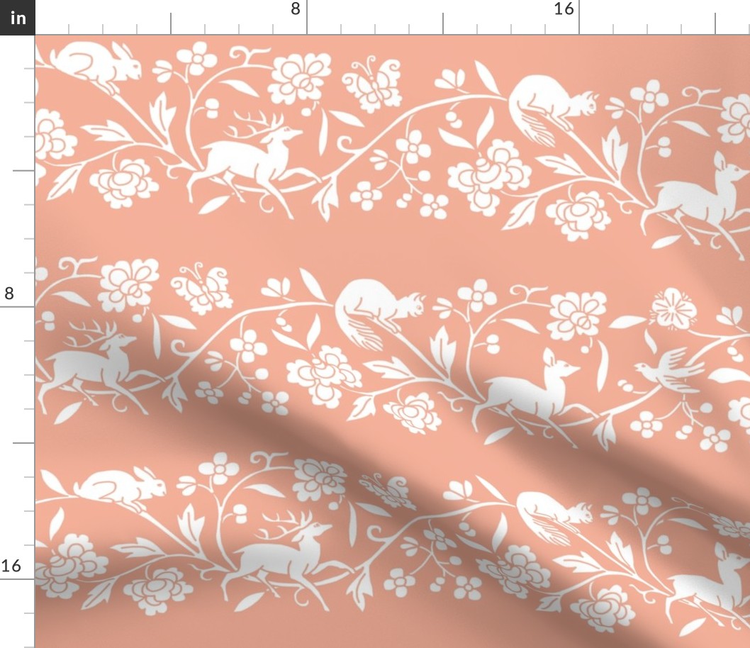 1886 Flora and Fauna Stripe in white and Peach