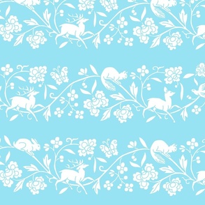 1886 Flora and Fauna Stripe in white and Baby Blue