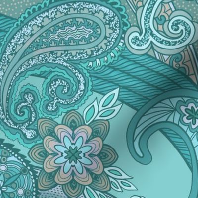 Aqua Paisley Tranquility: Elegant Patterns in Romantic Hues