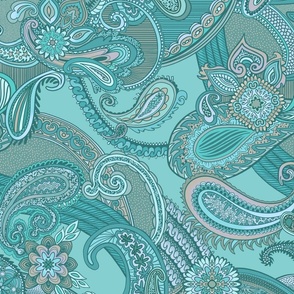 Aqua Paisley Tranquility: Elegant Patterns in Romantic Hues