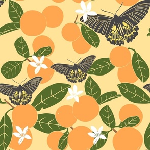 Oranges and Butterflies - Yellow Background