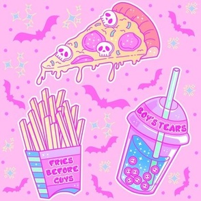 Pastel Goth Pizza, Fries, Boba, and Bats - Pink Colorway
