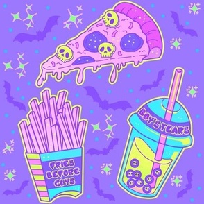 Pastel Goth Pizza, Fries, Boba, and Bats - Purple Colorway