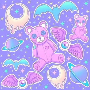 Pastel Goth Teddy Bears, Eyeballs With Wings, Dripping Moons, Bats, Planets and Sparkles