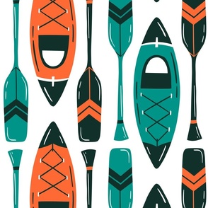 Lake Canoes and Paddles white teal red