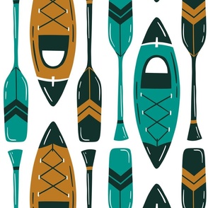 Lake Canoes and Paddles white teal brown