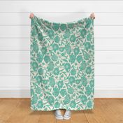 Large Peonies silhouette floral - Soft blue green peony flowers on a creamy white background - horizontal 