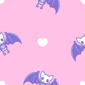 Pastel Purple Skeleton Bats with White Hearts - Pink Colorway