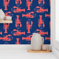Red Lobster Crustacean Navy Background