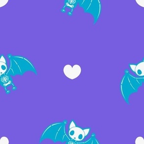 Pastel Blue Skeleton Bats with White Hearts - Purple Colorway