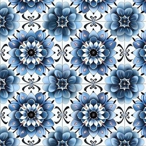 Blue and White Tile Pattern Floral