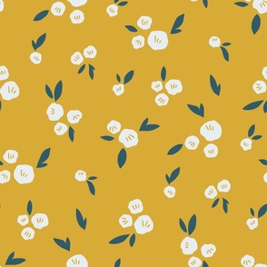 Petite blooms: subtle floral pattern white on yellow L