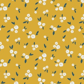 Petite blooms: subtle floral pattern white on yellow M