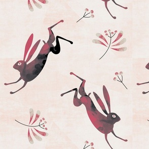 Folk Hare and stems pink large