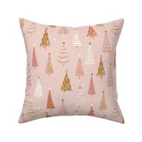 Hand painted Christmas Trees with Snow in Pink Gold and Terracotta