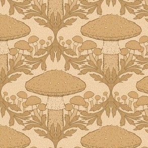 6" Mushrooms and Acanthus Trellis - Warm Light Brown Monochrome