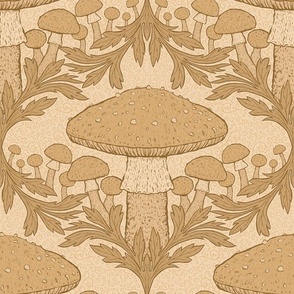 12" Mushrooms and Acanthus Trellis - Warm Light Brown Monochrome