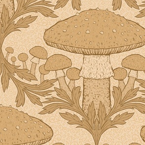 24" Mushrooms and Acanthus Trellis - Warm Light Brown Monochrome