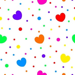Y2K Rainbow Hearts and Rainbow Dots on a White Background