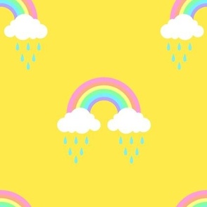 Kawaii Pastel Rainbow and Rainclouds - Yellow Colorway