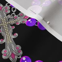 Silver Ornate Gothic Bejeweled Cross Beaded Necklaces - Purple Colorway