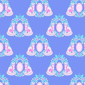 Foxes, Floral Wreaths, and Gemstone Damask - Pastel Blue Colorway