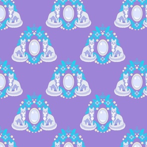 Foxes, Floral Wreaths, and Gemstone Damask -Lavender Colorway