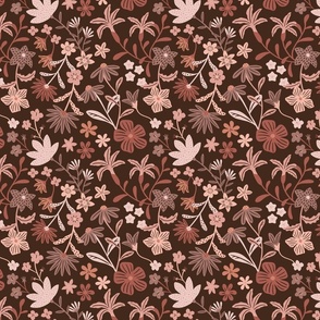 Romantic maximalist floral - brown - small scale