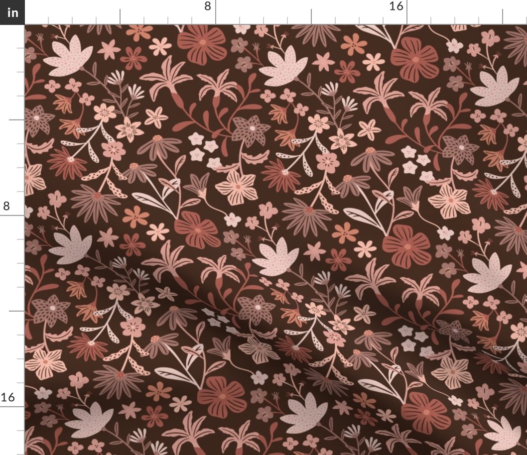 Romantic maximalist floral - brown - small scale
