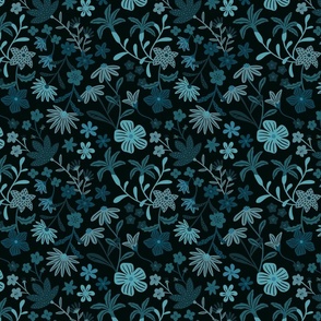 Romantic maximalist floral - night teal - small scale