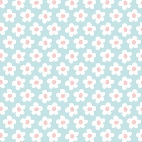 Whimsical White and Pink Daisy Floral on a Baby Blue Background