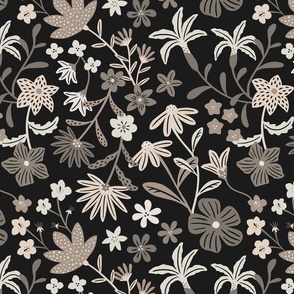 Romantic maximalist floral - black - medium scale