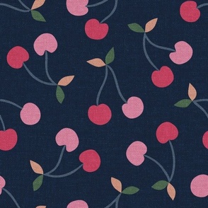 Sweet Cherries (L), Navy Blue {textured}