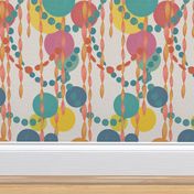Celebration vibe multicolored vibrant print/party garlands and balloons/playroom wallpaperWARM/MEDIUM