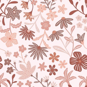 Romantic maximalist floral - blush - large scale for bedding and curtains