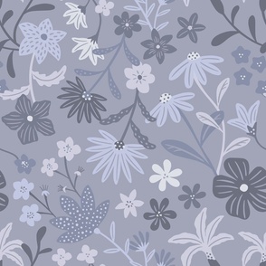 Romantic maximalist floral - blue - large scale for bedding and curtains