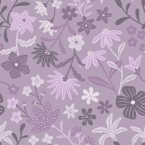 Romantic maximalist floral - mauve - large scale for bedding and curtains