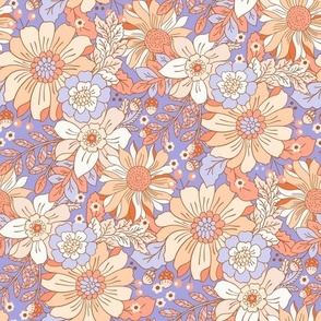 Halloween Magic Fall Retro Floral Blue Coral Brown by Jac Slade