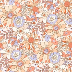 Halloween Magic Fall Retro Floral Neutral Peach Orange Blue by Jac Slade