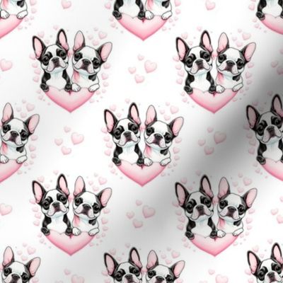 Smaller Boston Terrier Puppies with Pink Hearts