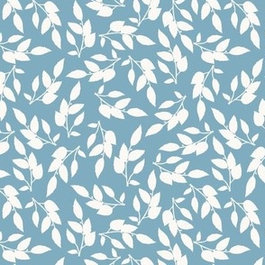 Botanical White Leaves on a Denim Blue Background Small Scale
