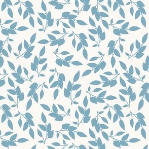 Botanical Denim Blue Leaves on a White Background Small Scale