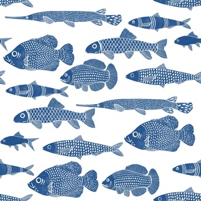 Navy Blue Block Print Fish - Large